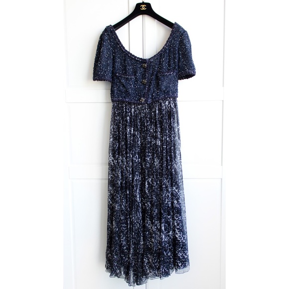 $13600 Chanel S/S 2012 Starry Night Navy Fantasy Tweed Gripoix 12P Maxi Dress - Picture 4 of 15